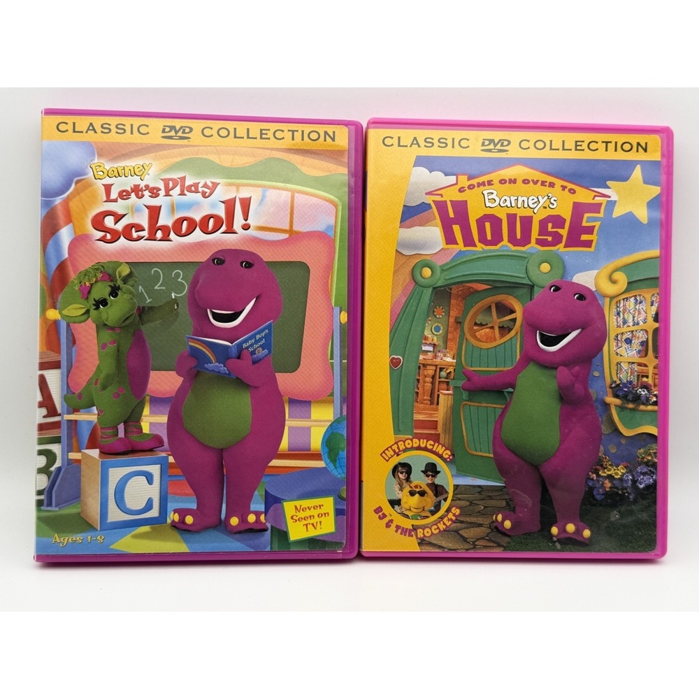 2 Barney Classic DVD Collection Let's Play School  & Come on Over to‎ Barney's